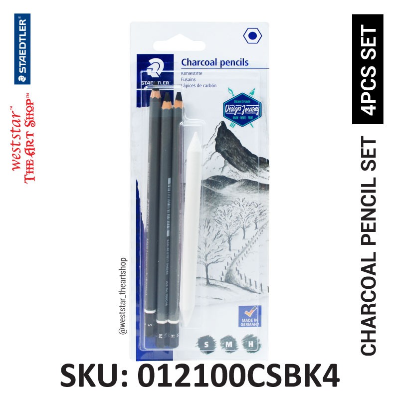 Staedtler Charcoal Pencil Set 3 Charcoal + 1 Blender (012100CSBK4