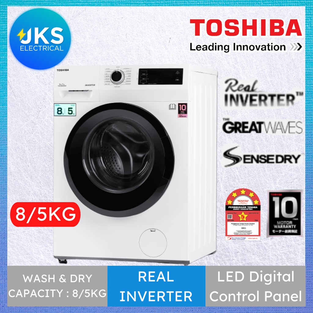 Toshiba 8KG / 5KG Washer Dryer Inverter Front Load TWDBK90S2M Shopee