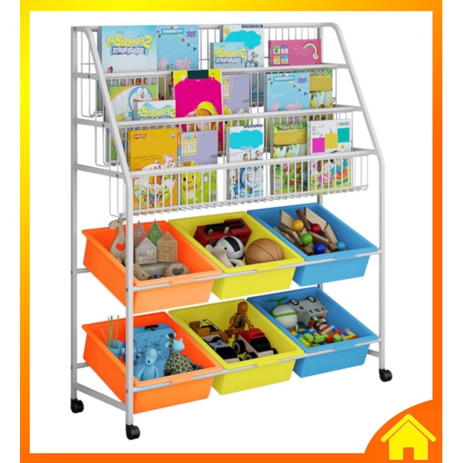 [OneHome] Book Toy Organizer Rack Kids Storage Trolley Wheels Child Rak