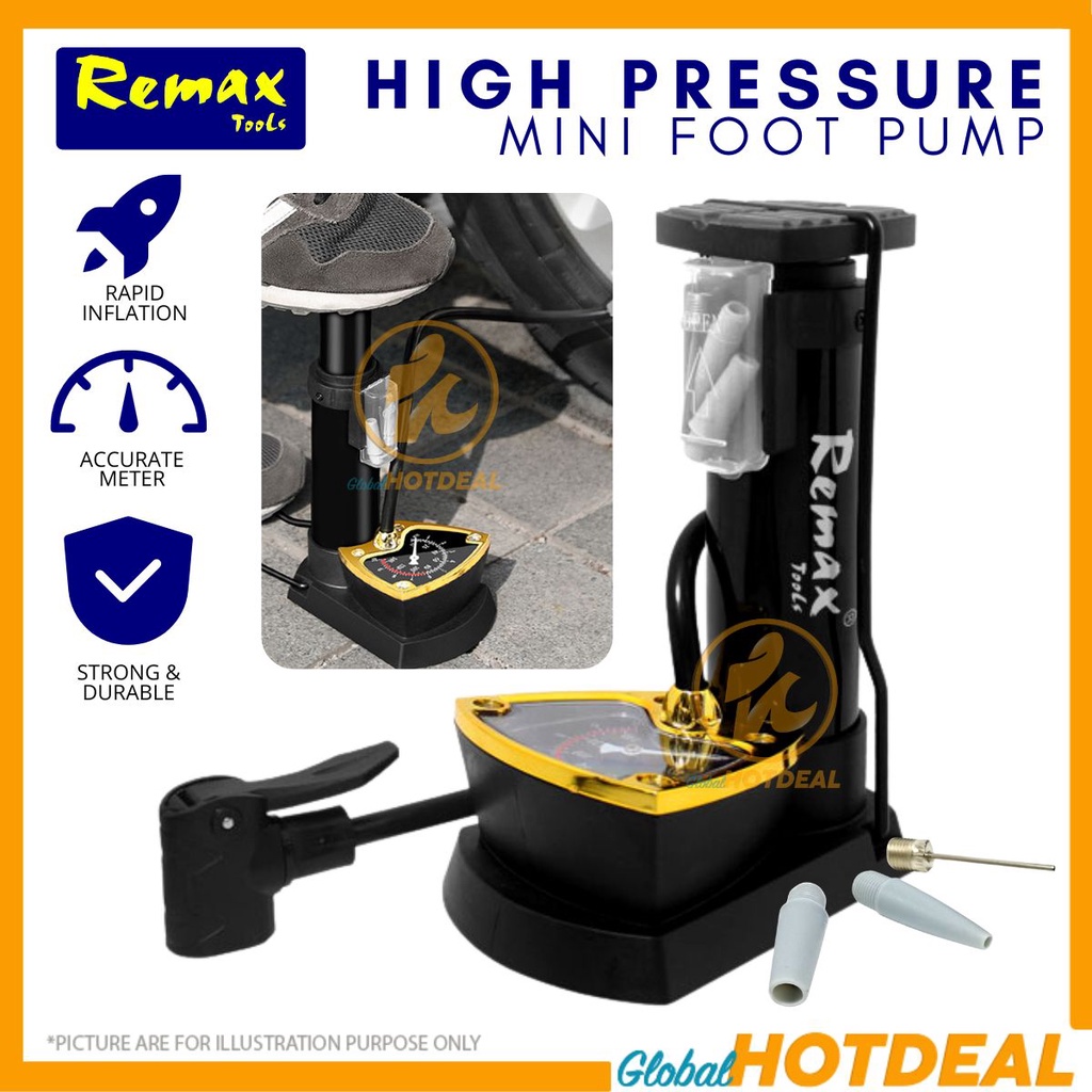 REMAX High Pressure Mini Foot Pump Pam Tayar Kereta Aluminium Pam Angin