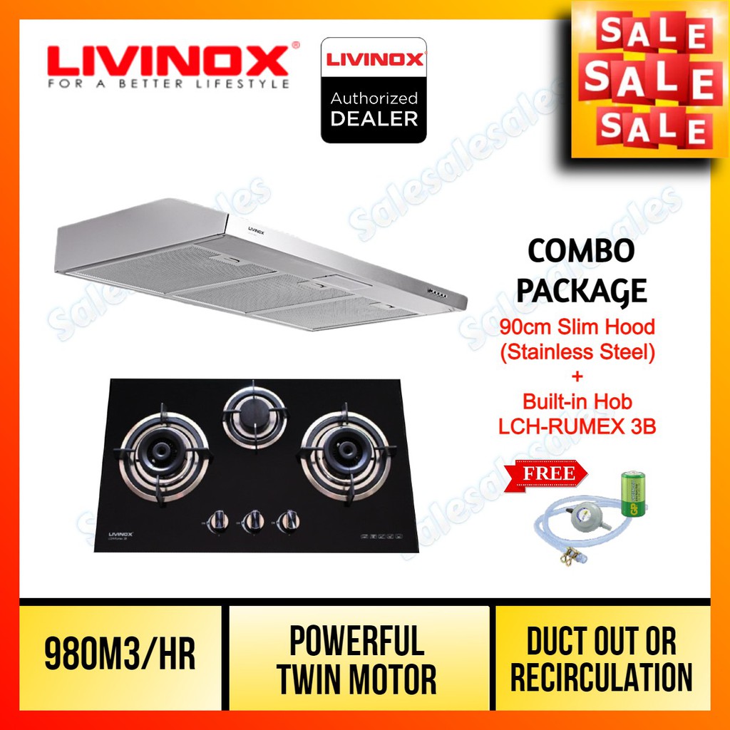 (PACKAGE) Livinox 90cm LCH60190SS Slim Cooker Hood COMBO PACK Built