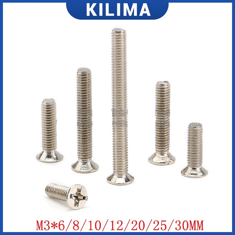 20Pcs M3 Screw Stainless Steel Flat Head Countersunk Phillips Machine