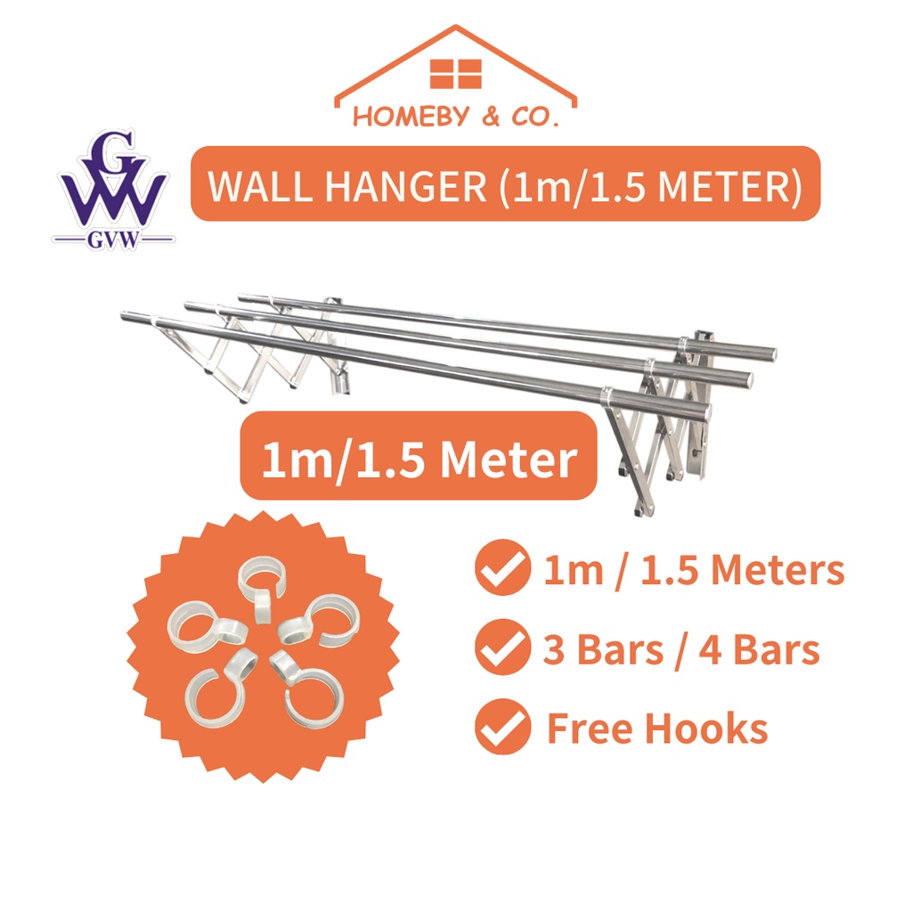 HOMEBY【3 BAR/ 4 BAR】1.0M/1.5M Stainless Steel WallMounted Retractable