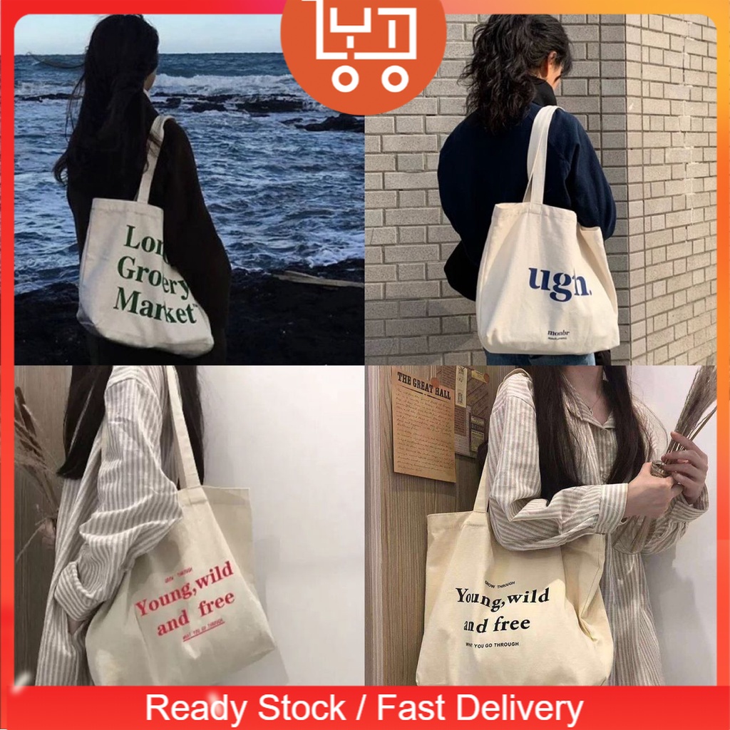 LYT ONLINE Korean Style Tote Bag Student Canvas Bag Cotton Fabric Bag Beg Sekolah Murah Shopee