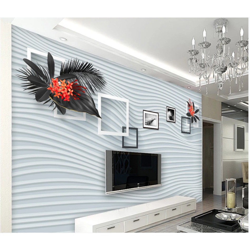 Modern 3D Stereoscopic White Embossed Curve Box Flower Background Wall