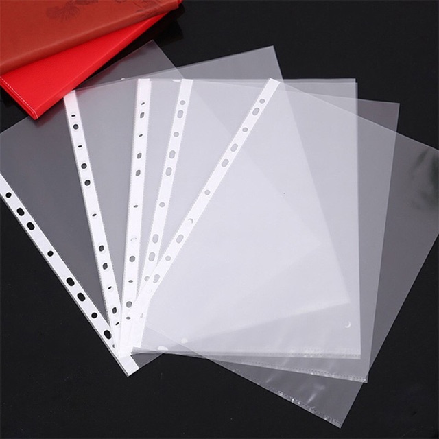 20pcs A4 Clear Plastic Punched Pockets Filing Folders Sleeves value Bag
