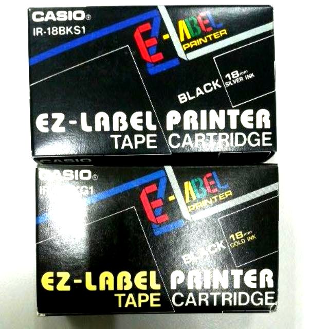 Casio EZLABEL PRINTER TAPE CARTRIDGE 18mm black label gold or silver
