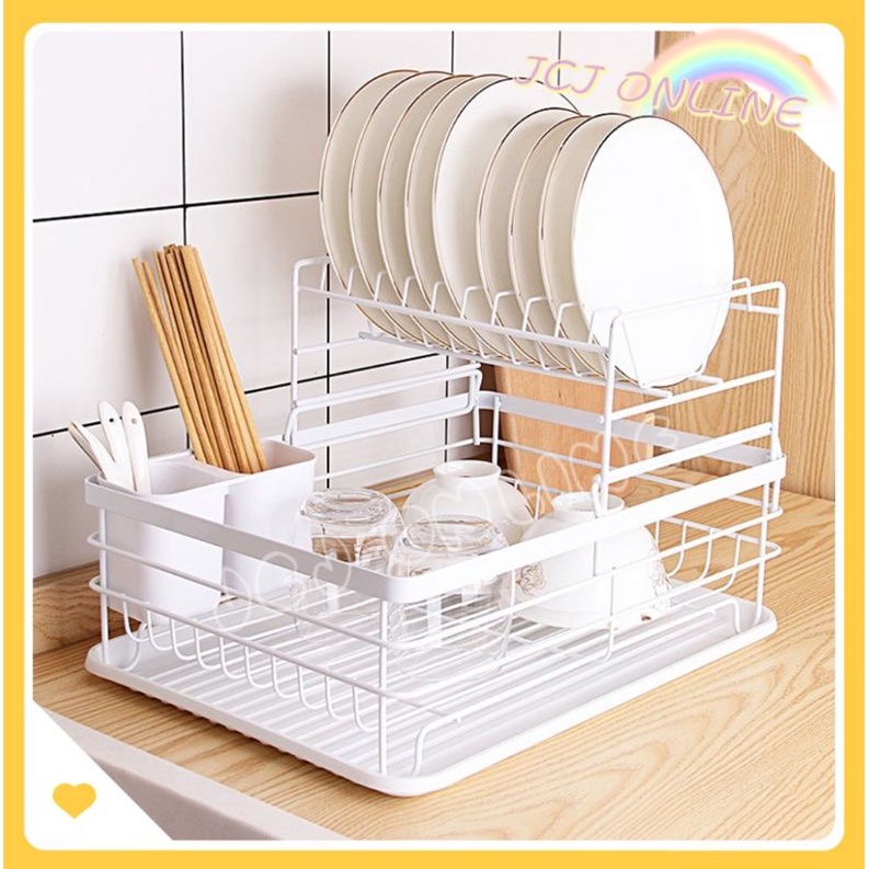 Rak Pinggan Double Decker Steel Dish Rack Drainer with Drain Tray 2