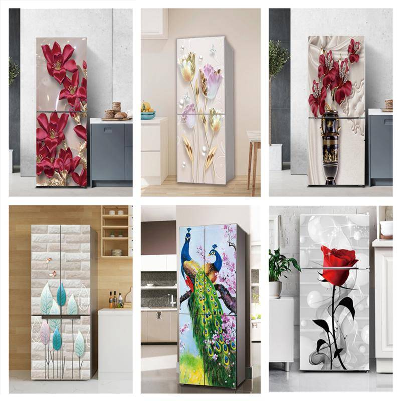 Custom 3D Flowers Fridge Stickers Door Cover Refrigerator Wallpaper