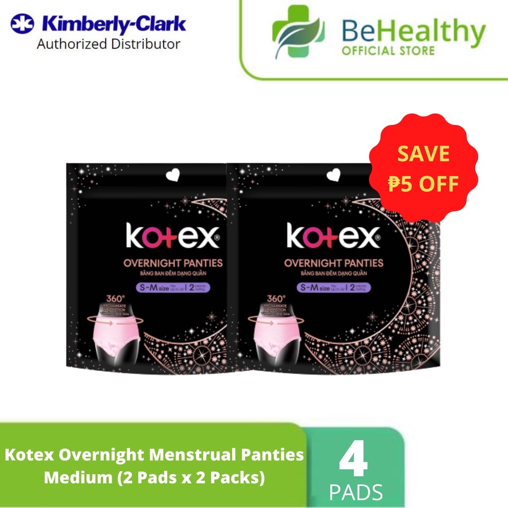 Kotex Overnight Menstrual Panties Medium (2 Pads x 2 Packs) Shopee