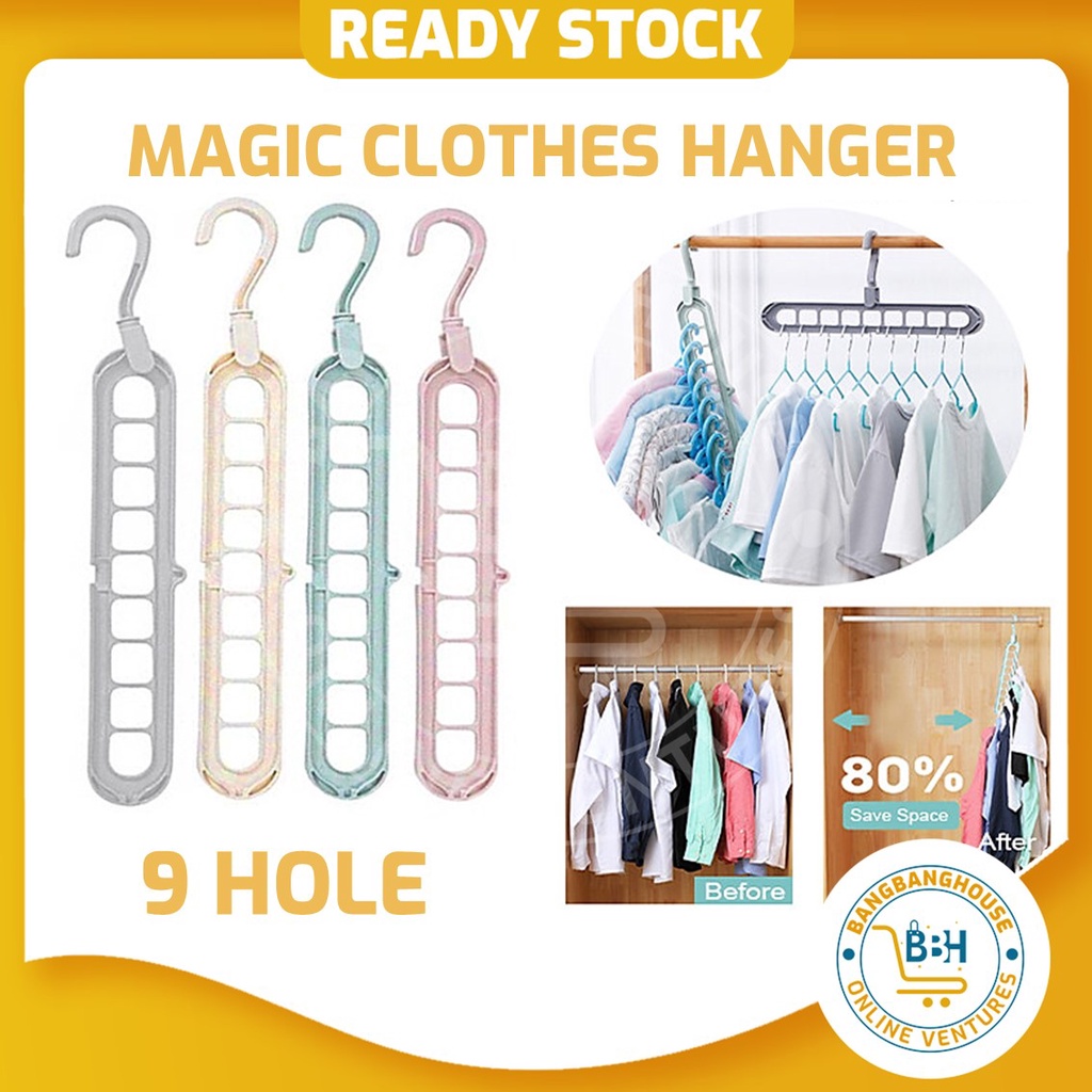 Magic Clothes Hanger Multifunction Clothes Hanger 9 hole Rotating Magic Hanger Foldable and