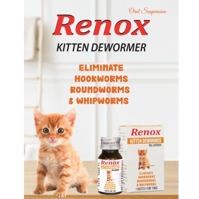 RENOX Kitten & Puppy Liquid Dewormer 15ml Eliminate Hookworms