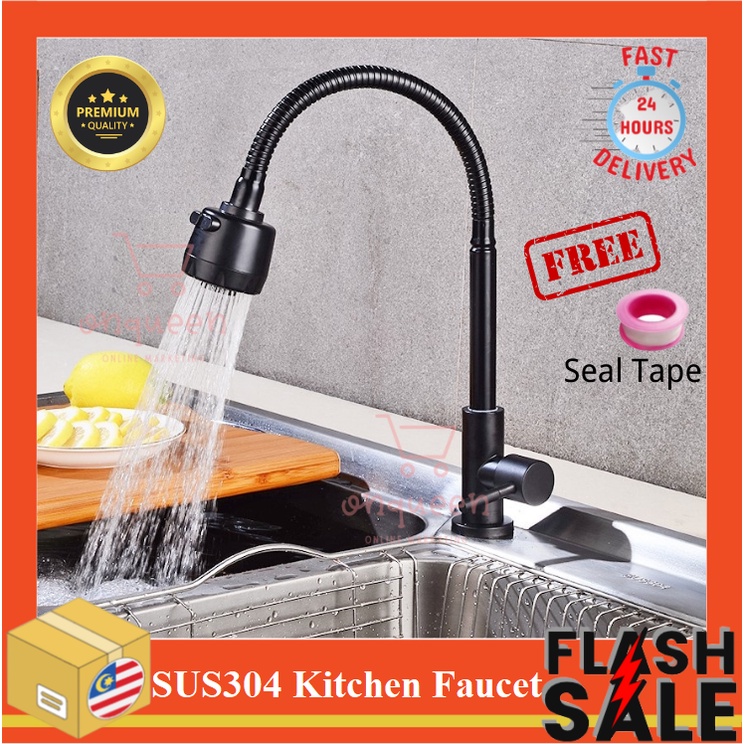SUS304 Stainless Steel Kitchen Sink Flexible Hose Single Cold Water Tap Faucet Sinki Paip Sink