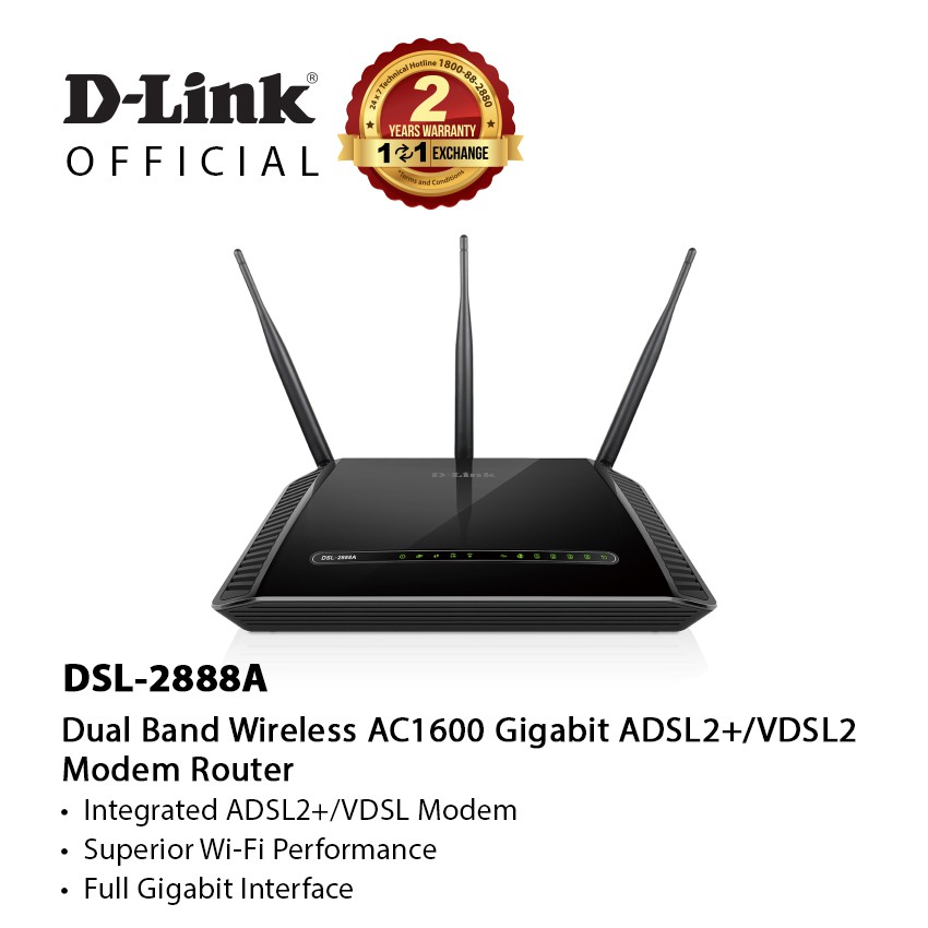 DLink Wireless AC1600 DualBand Gigabit ADSL2+/ VDSL2 Modem Router DSL