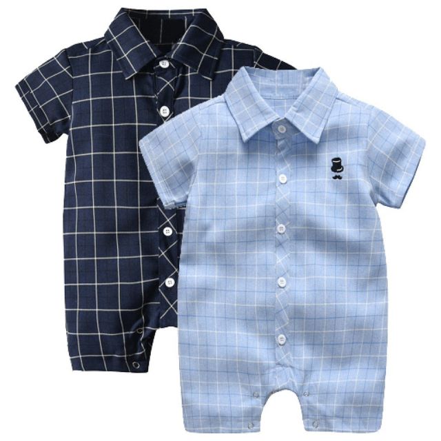 MALAYSIA READY STOCK Baby Boy Checkered Romper with Collar Shopee Malaysia
