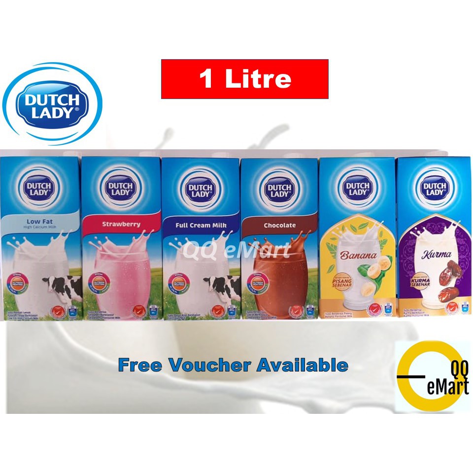 DUTCH LADY MILK UHT 1 LITRE (1L) FULL CREAM LOW FAT CHOCOLATE