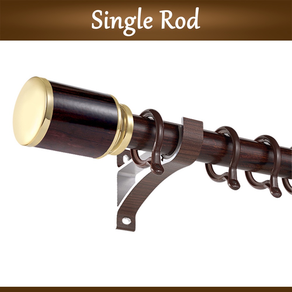 [FULL SET] Borong365 Single / Double Wood Design Aluminum Curtain Rod