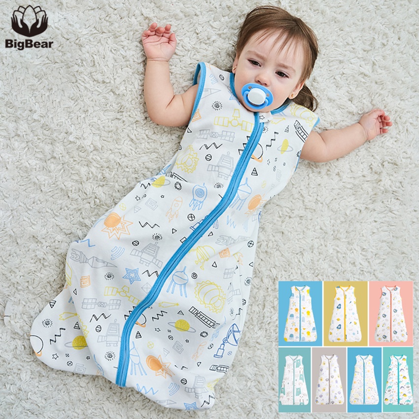 Cotton Baby Vest Sleeping Bag Zip Summer Thin Swaddle Wrap Newborn