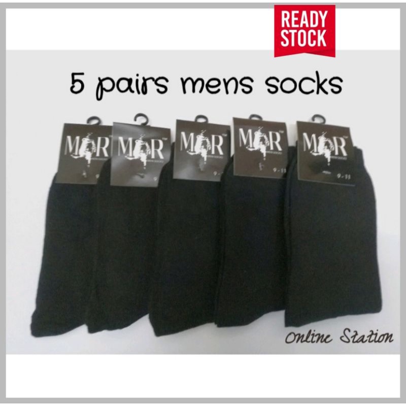 MEN SOCKS LONG (BLACK) 🔥 5 PAIRS//COTTON/STOKIN PANJANG LELAKI (HITAM