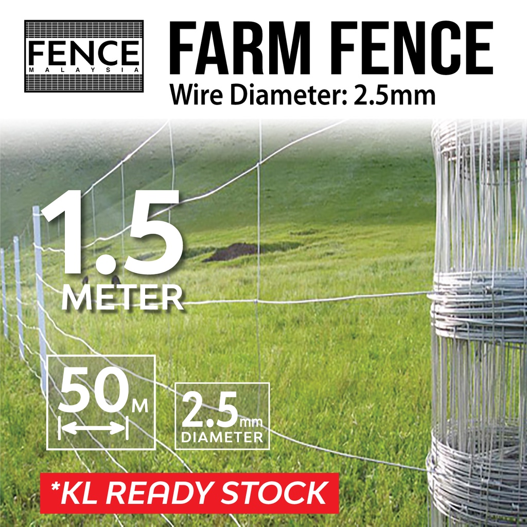 Pagar Kebun (Wire Diameter 2.5mm) Cyclone Fence (1.5m x 50m) Galvanised (1 Gulungan Setiap