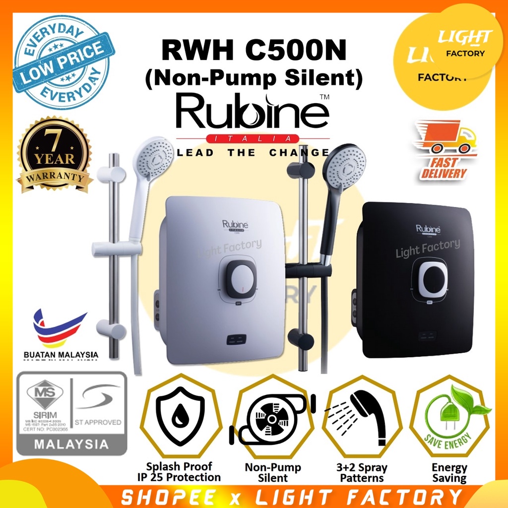 Rubine RWHC500N Instant Water Heater Without Pump CUBO Series Black