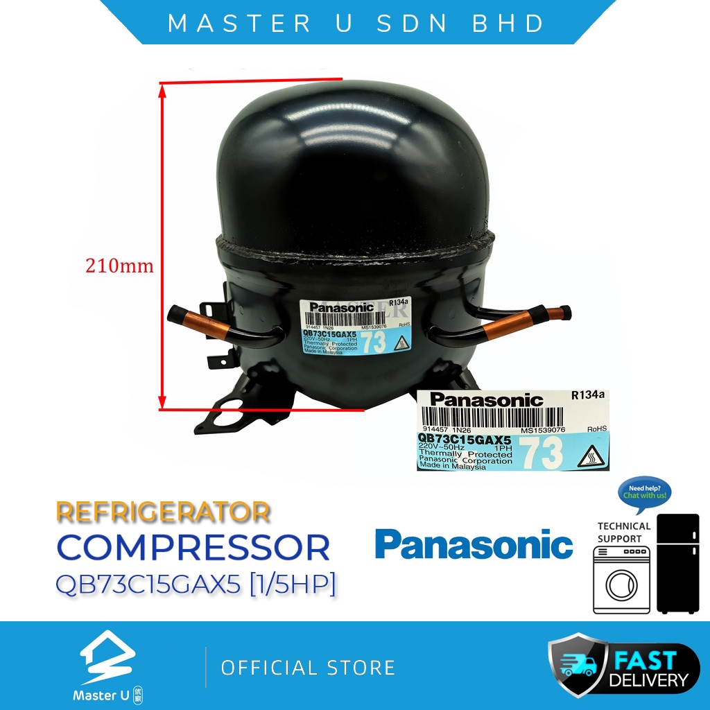 PANASONIC REFRIGERATOR COMPRESSOR QB73C15GAX5 (1/5HP) R134A GAS HIQH