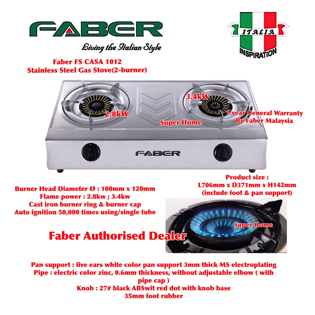 Faber FS CASA 1012 Stainless Steel Tabletop Gas Cooker Gas Stove (2