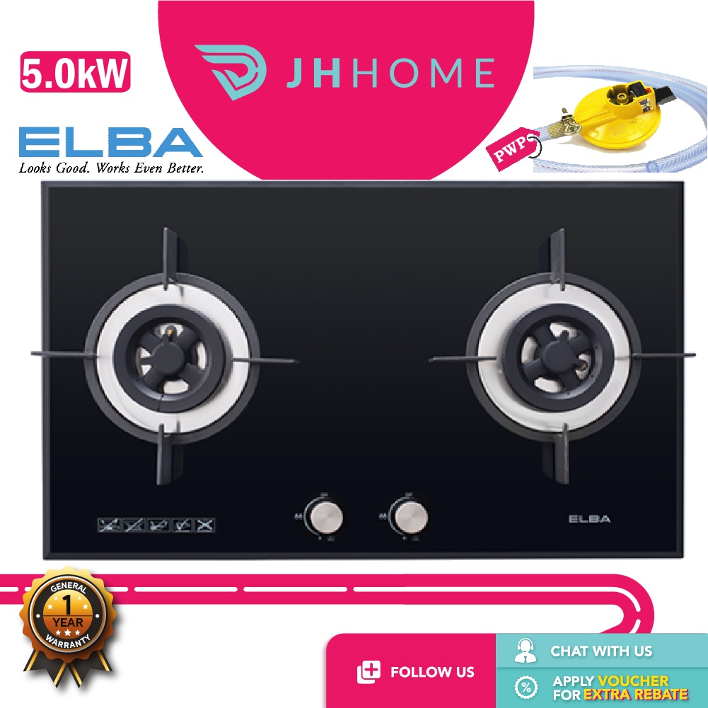 Elba 2 Burners Safety Valve Built In Glass Hob With/Without Gas