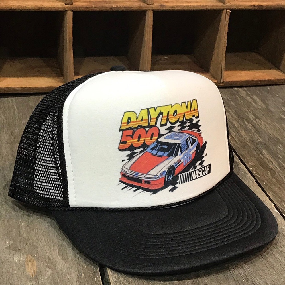 Daytona 500 Nascar Race Trucker Hat Vintage 90's Style Black Mesh Cap
