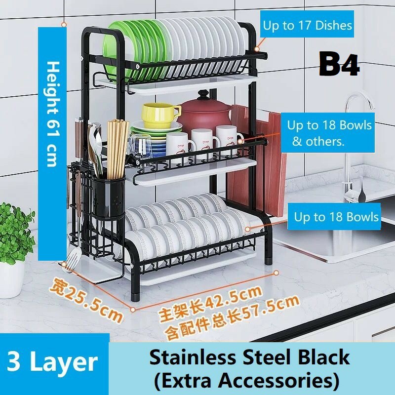 3 Layer Dish Rack Stainless Steel Dish Drainer Rack Kitchen Rack 2