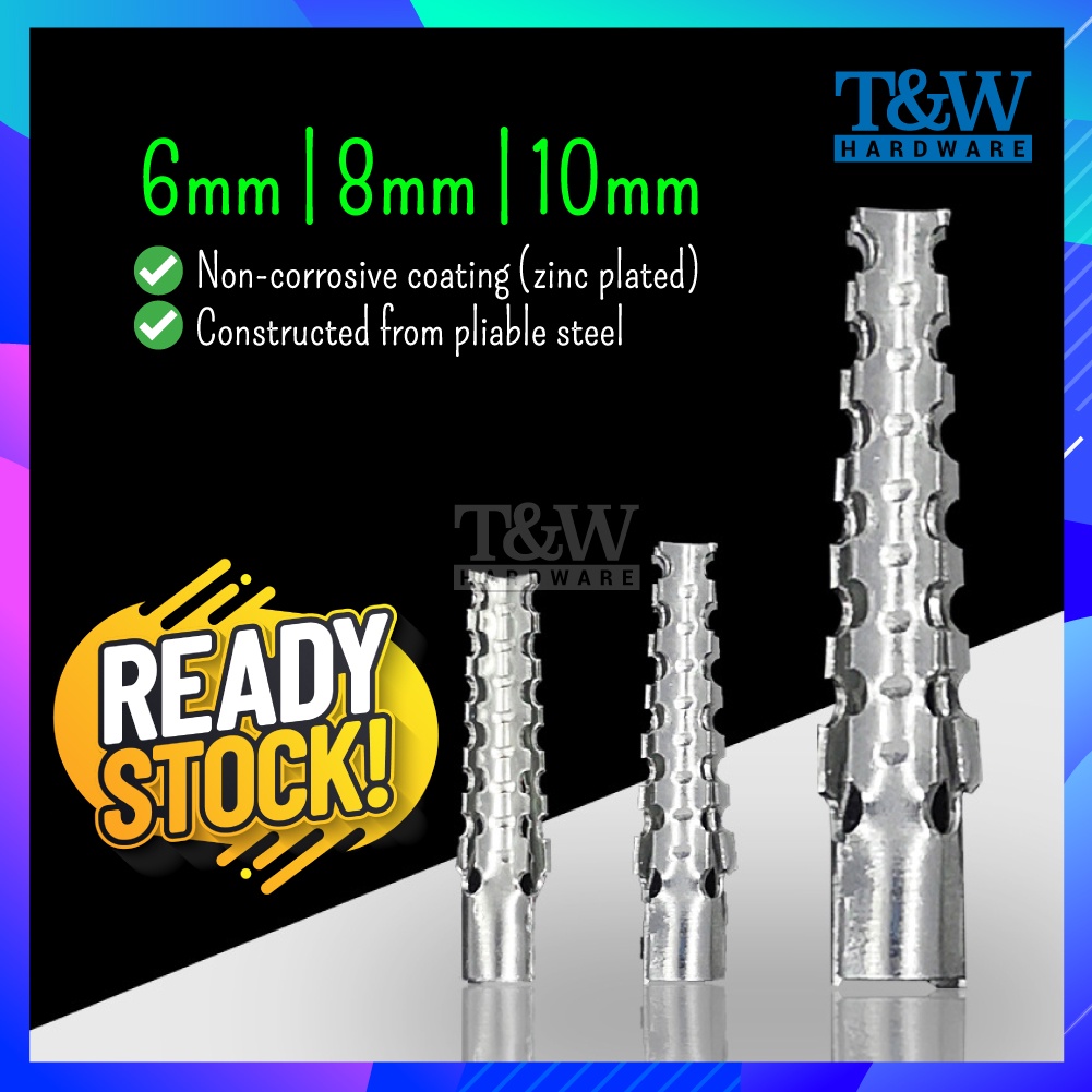 6mm 8mm 10mm [10pcs/set] Metal Zinc Plated 6mm Wall Plug with Screws