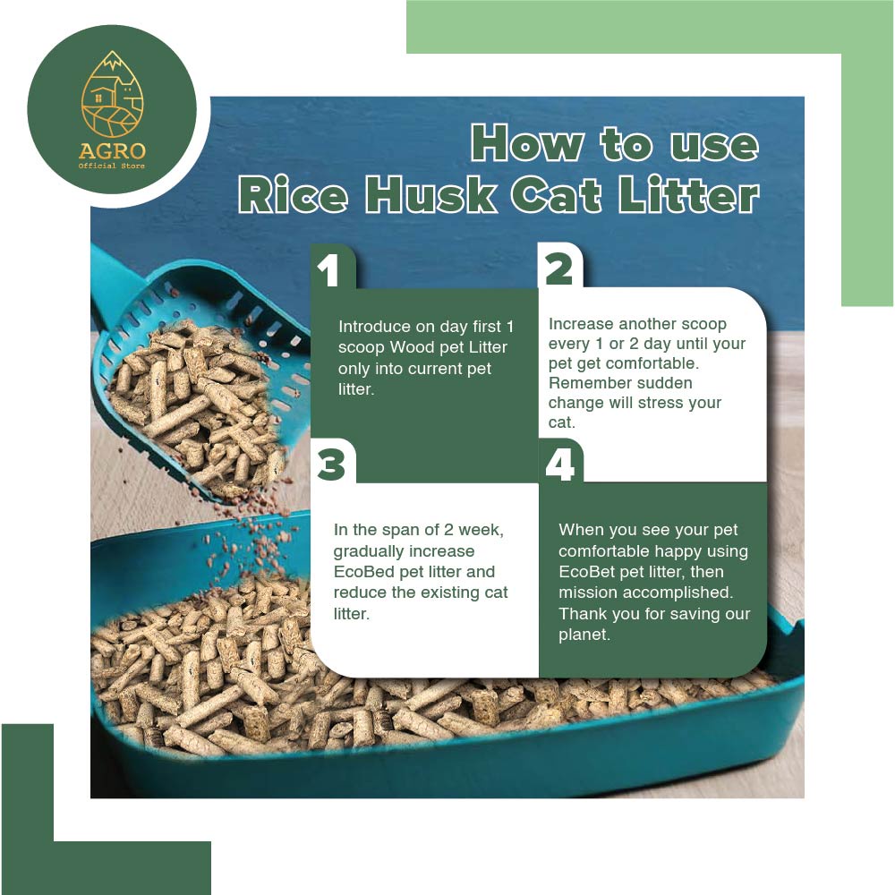 1KG RICE HUSK/ Wood Pellets CAT LITTER / PET TOILET / Bedding for Cats