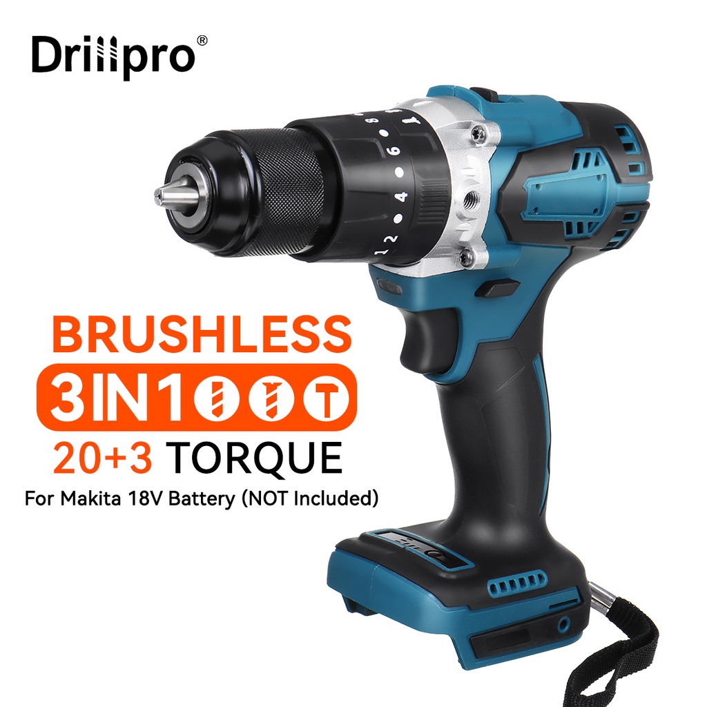 Drillpro 3 in 1 Brushless Electric Cordless Impact Drill 2 Speed 20+3