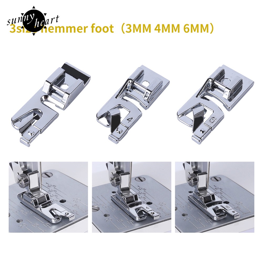 Sunnyheart 3Pcs/Set Domestic Sewing Machine Rolled Hem Presser Foot for