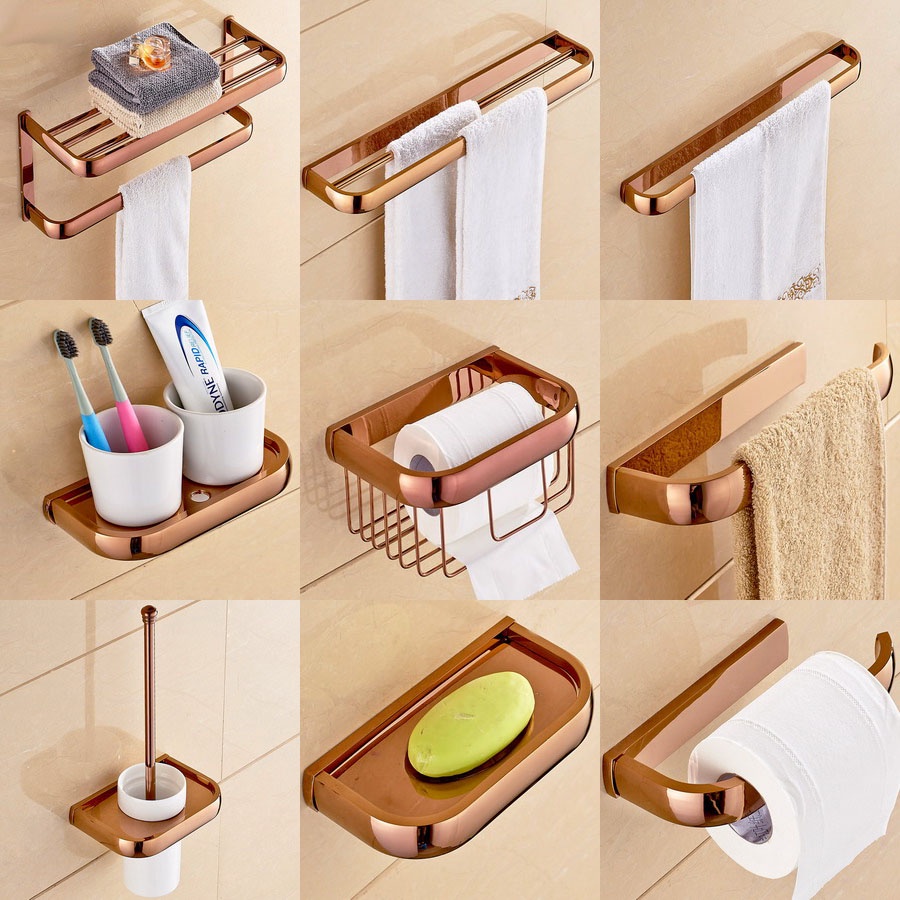 Rose Gold Copper Brass Wall Mounted Bathroom Accessories Set Bath