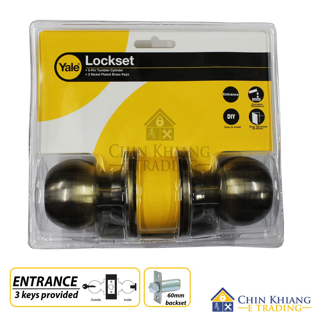 Yale CA5127/US5/60 Entrance Cylindrical Door Knob Set Antique Brass