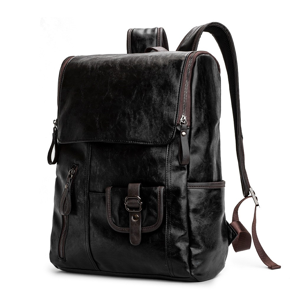 Men'S Leather Backpack Man Leather Bag Laptop Bag BLACK Shopee Malaysia