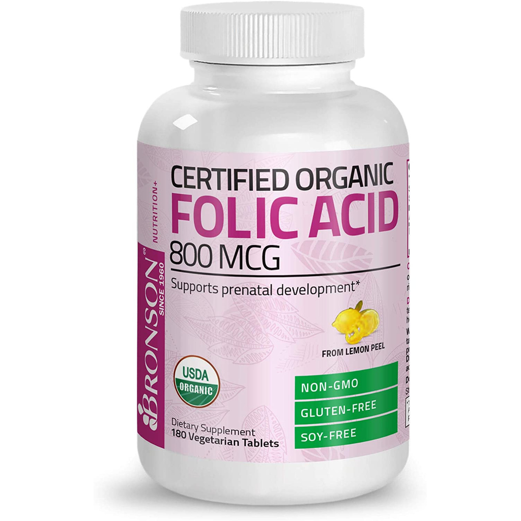 Bronson Organic Folic Acid 800 mcg Natural Folate 180 Vegetarian