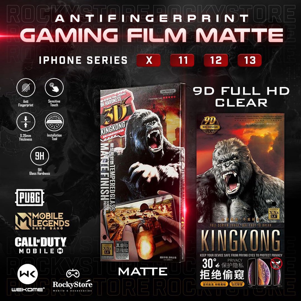 WK Design KINGKONG Gaming Matte Tempered Glass FULL CURVED For Iphone X