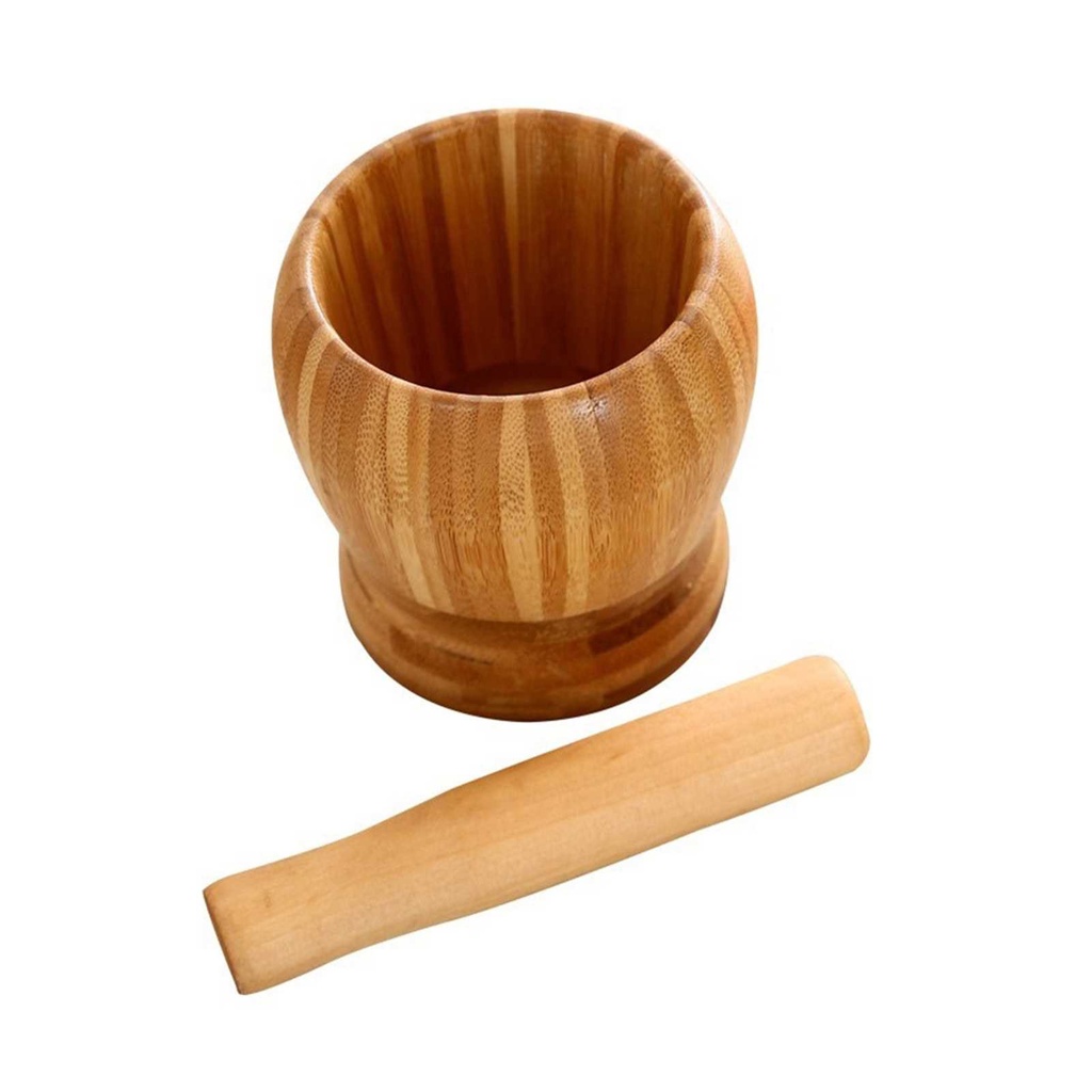 Mortar and Pestle Set Big Manual Bamboo Garlic Spices Large Mortar