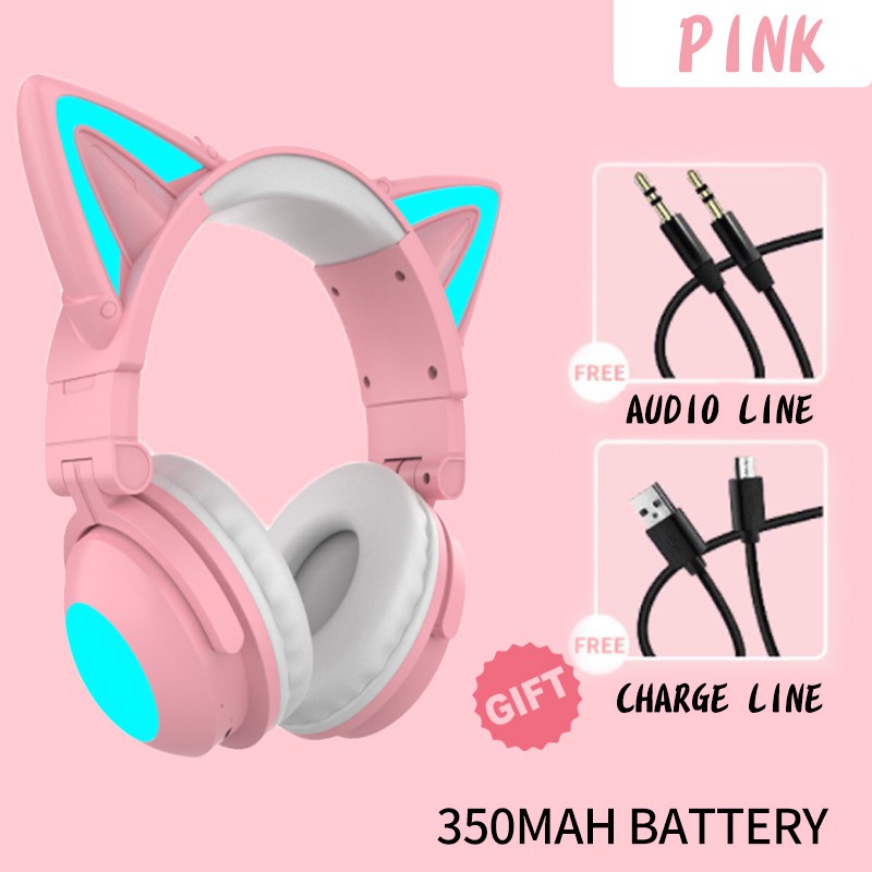 Cat Ear Headphone Gaming Headset wired/wireless bluetooth headfone multicolor LED light Cat