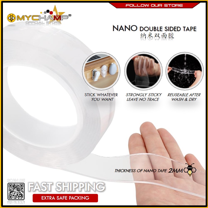 Multifunctional Strongly Sticky DoubleSided Adhesive Nano Tape Traceless Washable Removable