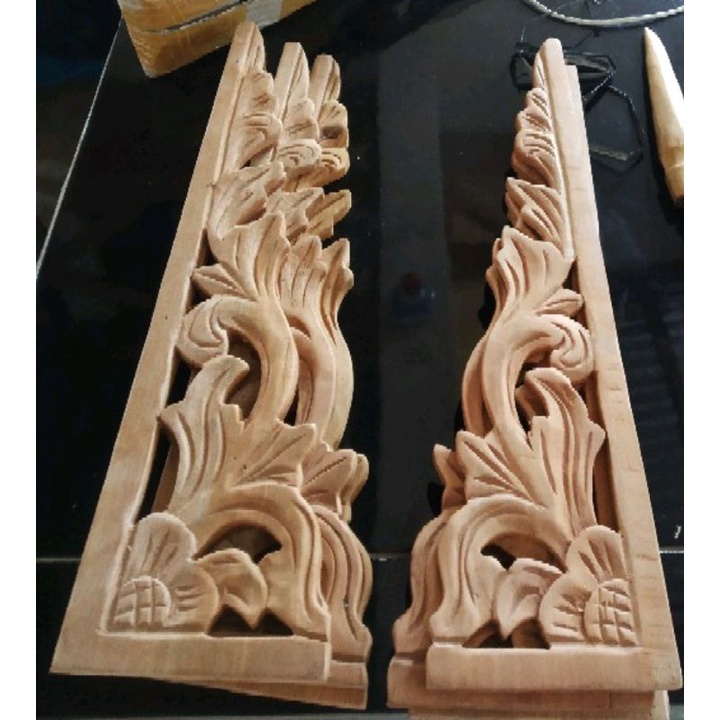 KAYU Wood Carving Ornaments Jepara Corner Model Taper Motif Size 40 x