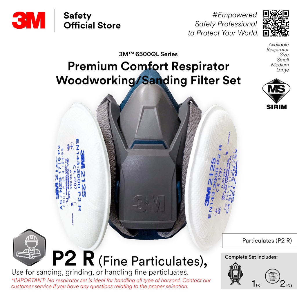 3M™ Premium Comfort Woodworking Respirator Set 6500QL Series 6501QL