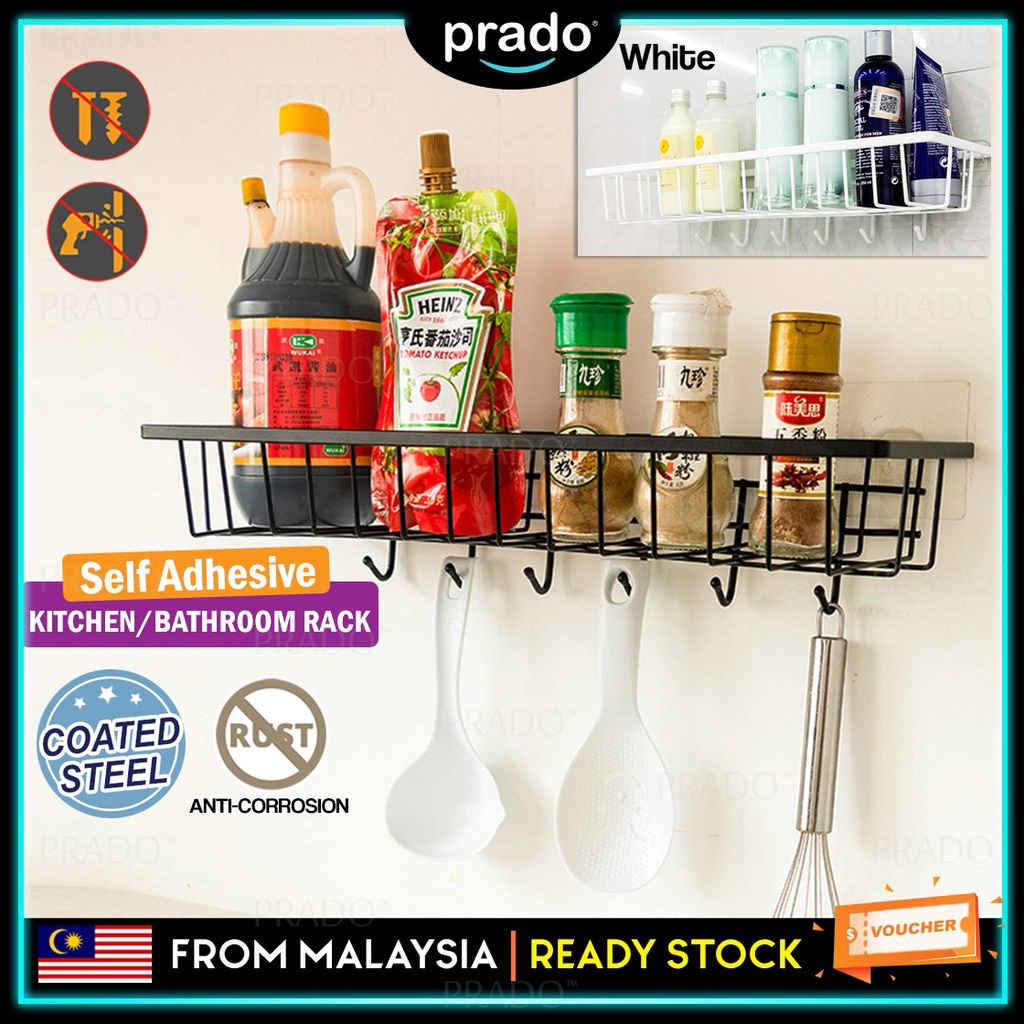 PRADO CLEAR STOCK Self Adhesive Kitchen Shelf Rack Utensils Hooks Caddy
