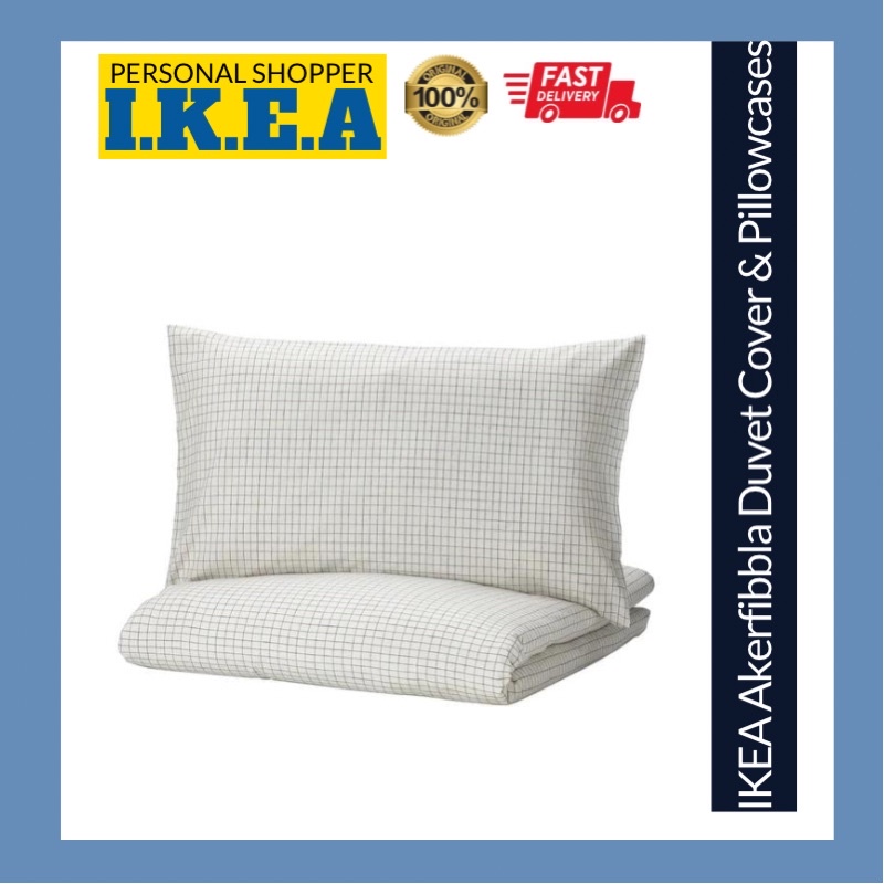 IKEA Akerfibbla Quilt Duvet Cover and Pillowcase Checkered Check White