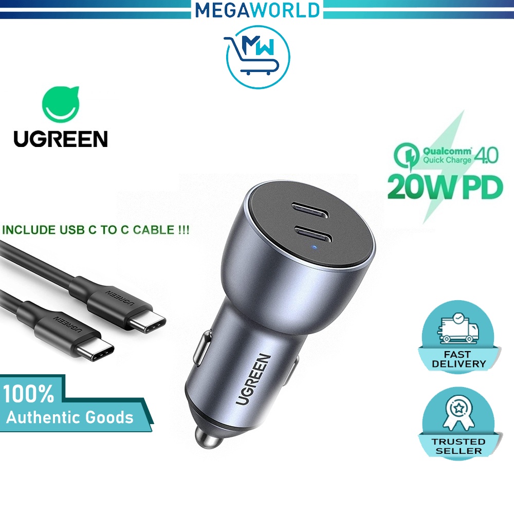 UGREEN Dual 20W USB C Car Charger Cable Set 40W PPS Aluminium Alloy