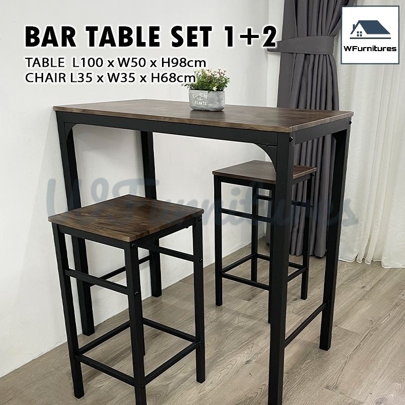 L100cm Classic Wooden Coffee Bar Table + 2 Bar Stool Shopee Malaysia
