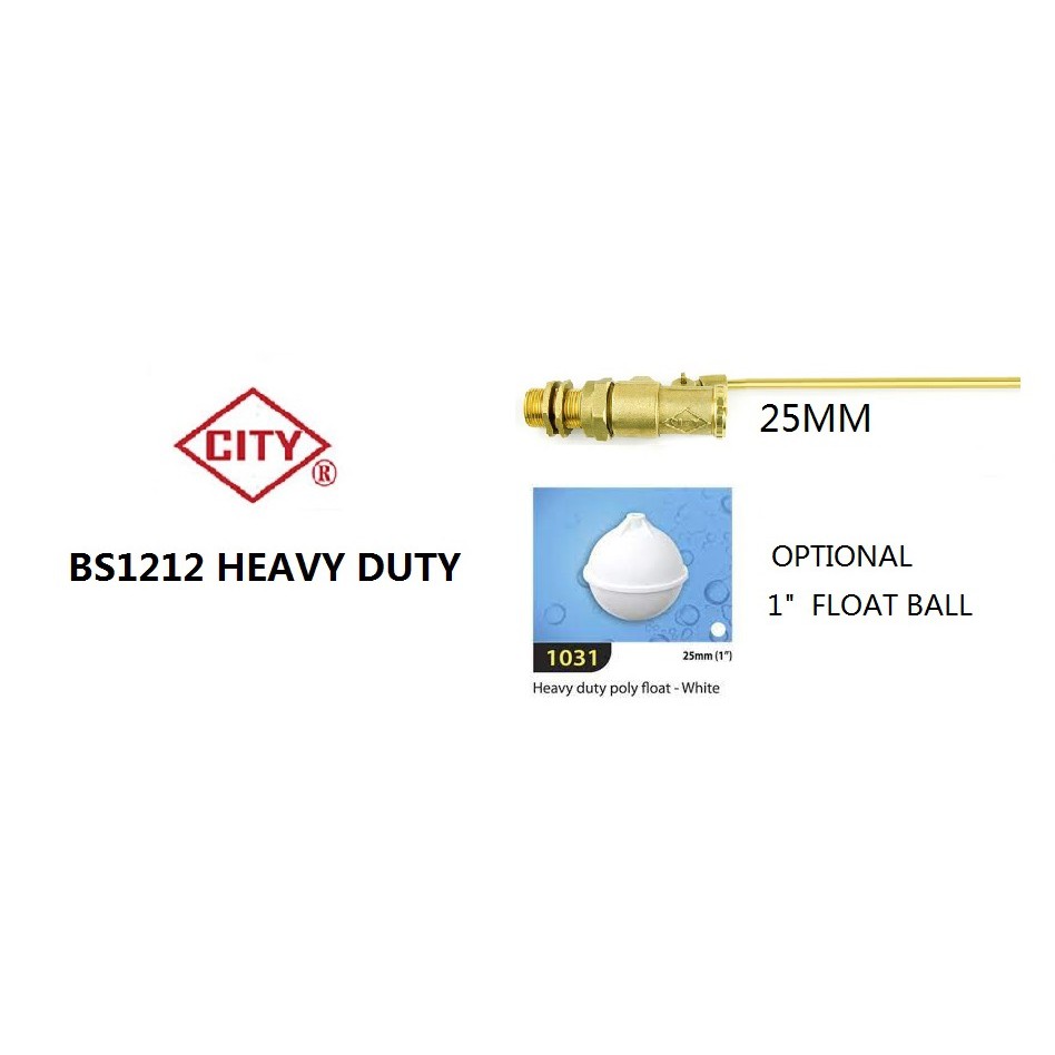 G 1" 25MM / CITY BRAND BRASS BS1212 FLOAT VALVE HEAVY DUTY C/W POLY