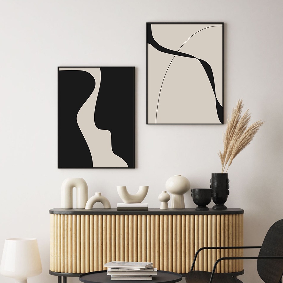 Modern Black Beige Geometric Prints Canvas Poster for Home Living Room